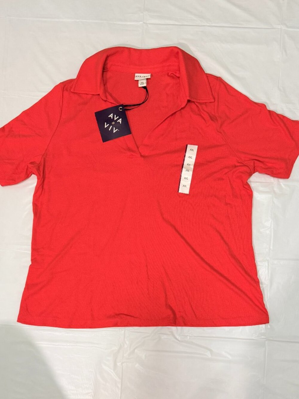 AvA & ViV Women's Short Sleeve Ribbed Coral Polo Shirt - Size XXL - NWT